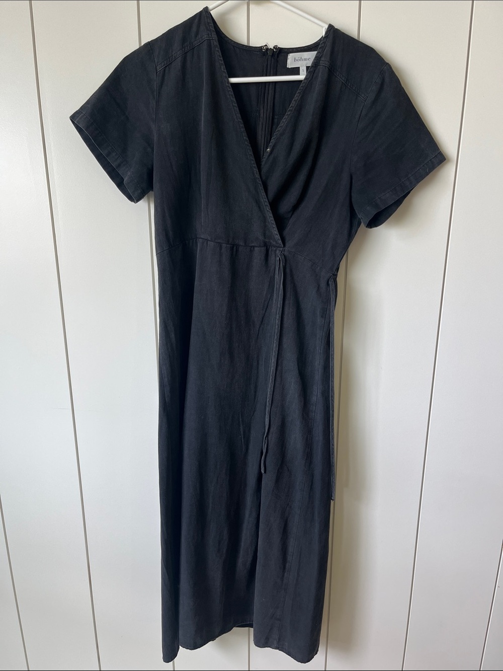 bohme Black Short-Sleeve Wrap Midi Dress